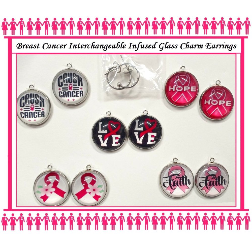 5/$20 Breast Cancer Awareness Interchangeable Charm Earrings-5 Pairs in Set